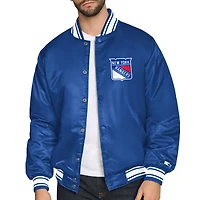 Men's Starter Blue New York Rangers Triangle Satin Varsity Full-Snap Jacket