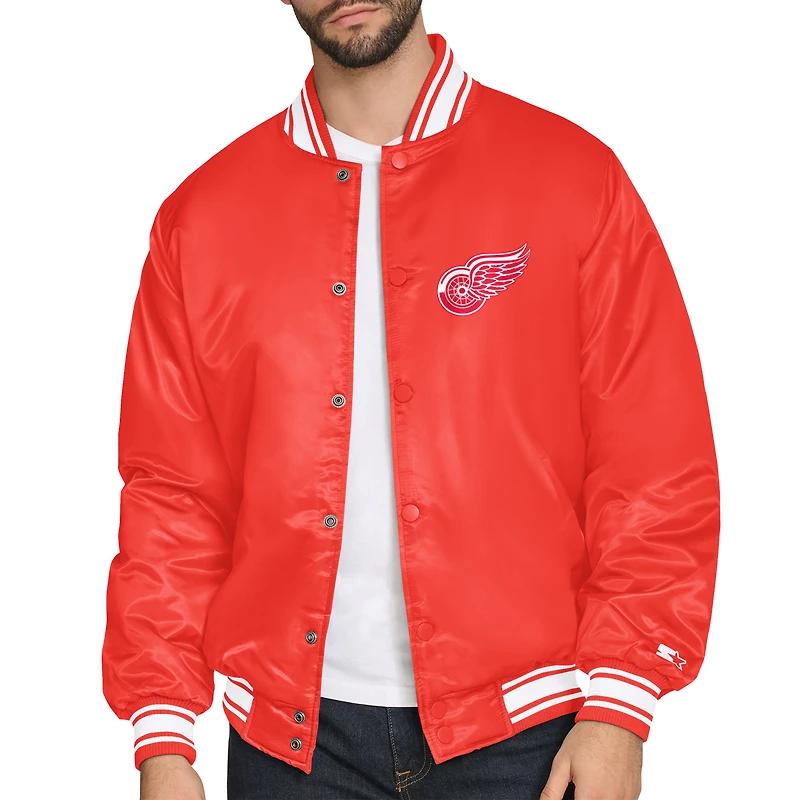 Men's Starter Red Detroit Red Wings Triangle Satin Varsity Full-Snap Jacket