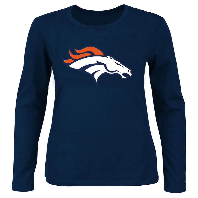 Women's Fanatics  Navy Denver Broncos Plus Size Scoop Neck Long Sleeve T-Shirt