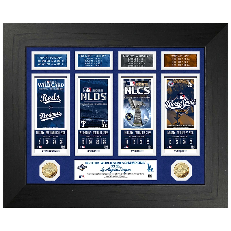 Highland Mint Los Angeles Dodgers 2025 World Series Champions 18" x 22" Road To Ticket Gold Coin Photo Mint
