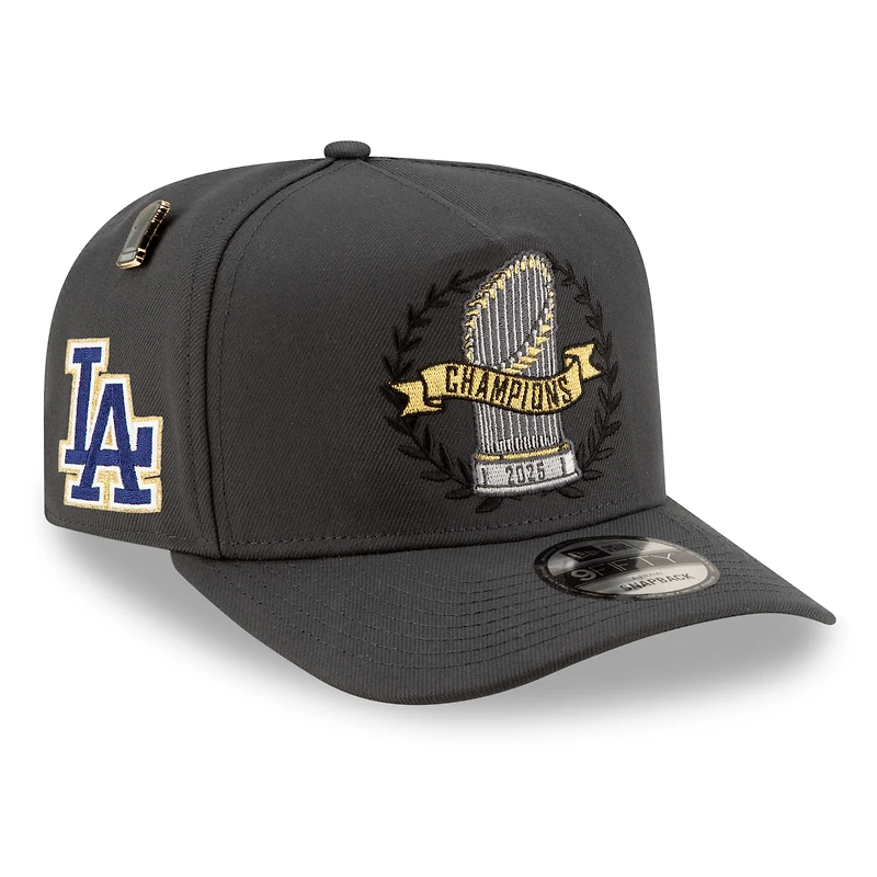 Men's New Era Charcoal Los Angeles Dodgers 2025 World Series Champions Locker Room Parade A-Frame 9FIFTY Snapback Hat