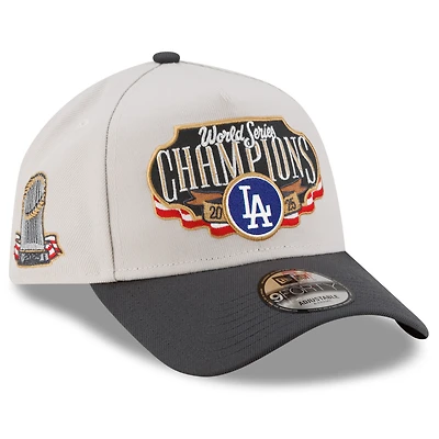Men's New Era  Cream/Charcoal Los Angeles Dodgers 2025 World Series Champions Locker Room A-Frame 9FORTY Adjustable Hat