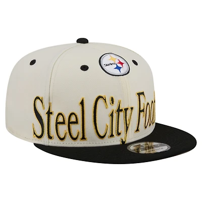 Men's New Era Cream Pittsburgh Steelers Oversized Slogan 9FIFTY Snapback Hat
