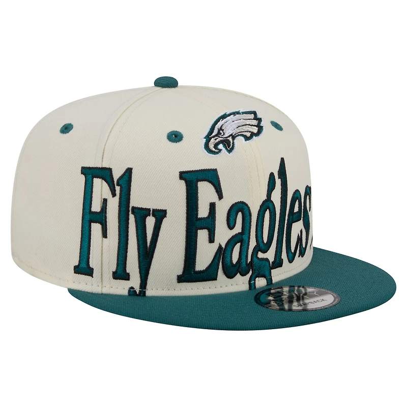 Men's New Era Cream Philadelphia Eagles Oversized Slogan 9FIFTY Snapback Hat