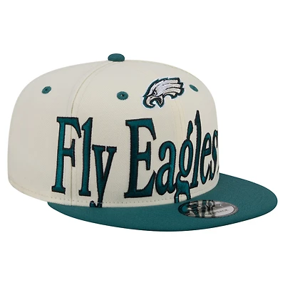 Men's New Era Cream Philadelphia Eagles Oversized Slogan 9FIFTY Snapback Hat
