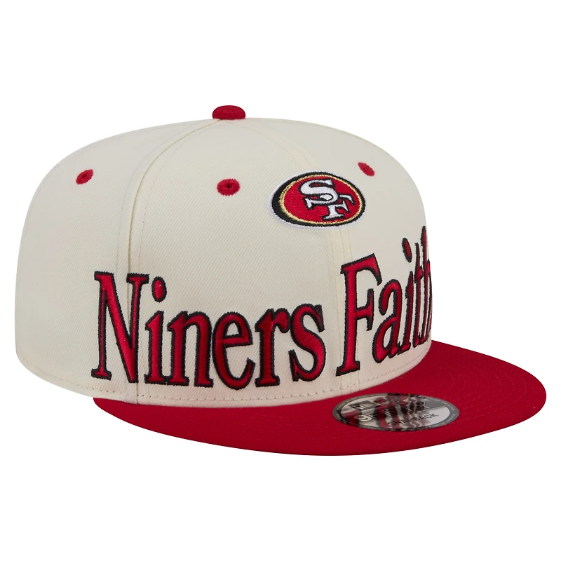 Men's New Era Cream San Francisco 49ers Oversized Slogan 9FIFTY Snapback Hat