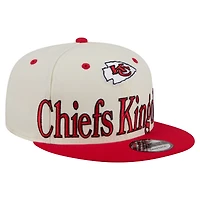 Men's New Era Cream Kansas City Chiefs Oversized Slogan 9FIFTY Snapback Hat