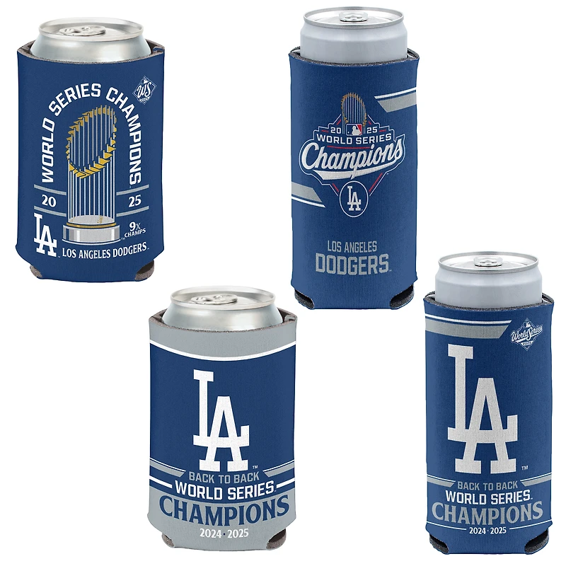 WinCraft Los Angeles Dodgers Back-To-Back World Series Champions Four-Pack 12oz. Can & Slim Can Cooler Set