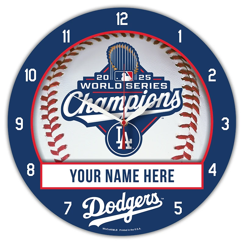 WinCraft Los Angeles Dodgers 2025 World Series Champions Personalized 14" Plaque Style Wall Clock
