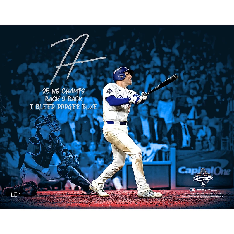 One of One: Freddie Freeman Los Angeles Dodgers Autographed 2025 MLB World Series Champions Spotlight Photo with Multiple Inscriptions