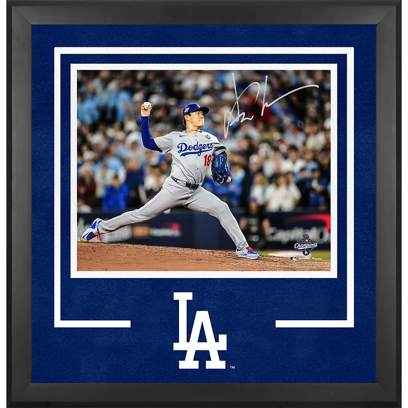 Yoshinobu Yamamoto Los Angeles Dodgers Autographed 2025 World Series Champions Deluxe Framed 16" x 20" Photograph