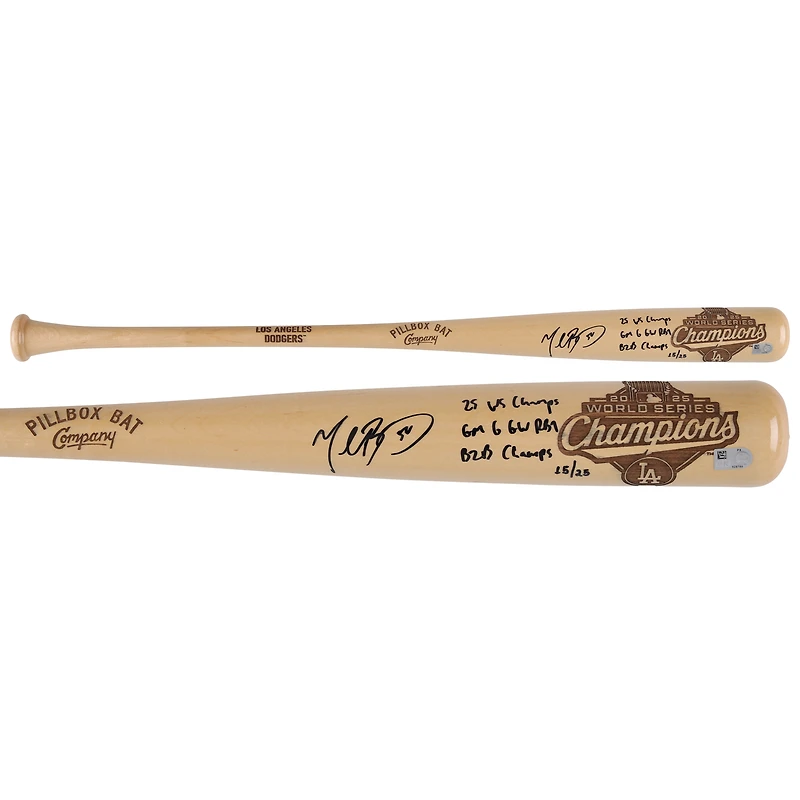 Mookie Betts Los Angeles Dodgers Autographed 2025 World Series Champions Pillbox Bat Company Bat with Multiple Inscriptions - Limited Edition of 25