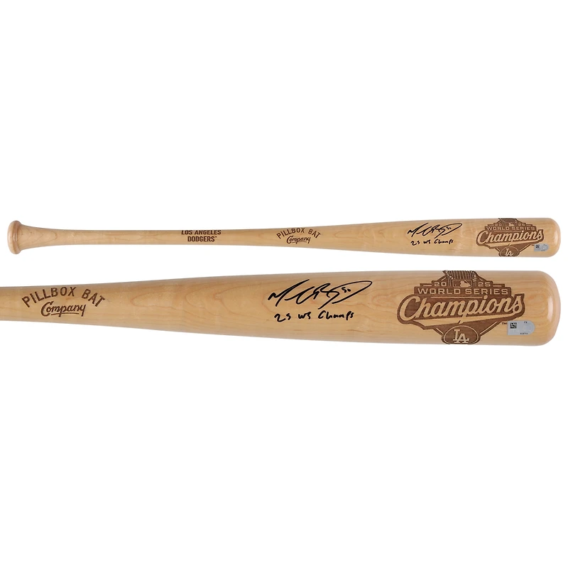 Mookie Betts Los Angeles Dodgers Autographed 2025 World Series Champions Pillbox Bat Company Bat with "25 WS Champs" Inscription