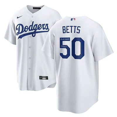 Mookie Betts Los Angeles Dodgers Autographed 2025 World Series Champions White Nike Replica Jersey with "25 WS Champs" Inscription
