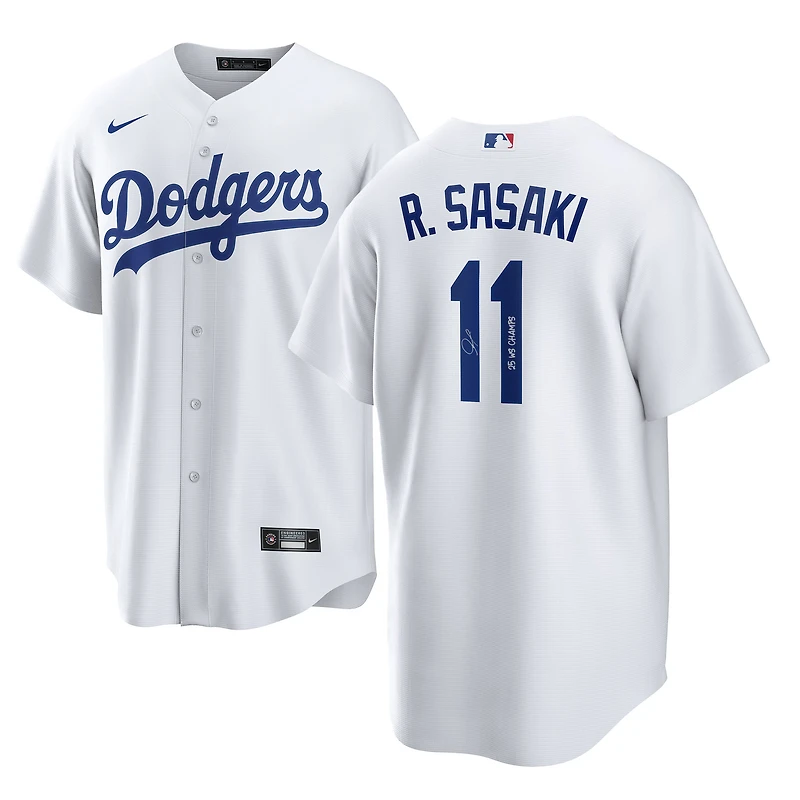 Roki Sasaki Los Angeles Dodgers Autographed 2025 World Series Champions White Nike Replica Jersey with "25 WS Champs" Inscription