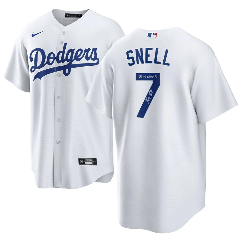 Blake Snell Los Angeles Dodgers Autographed 2025 World Series Champions White Nike Replica Jersey with "25 WS Champs" Inscription
