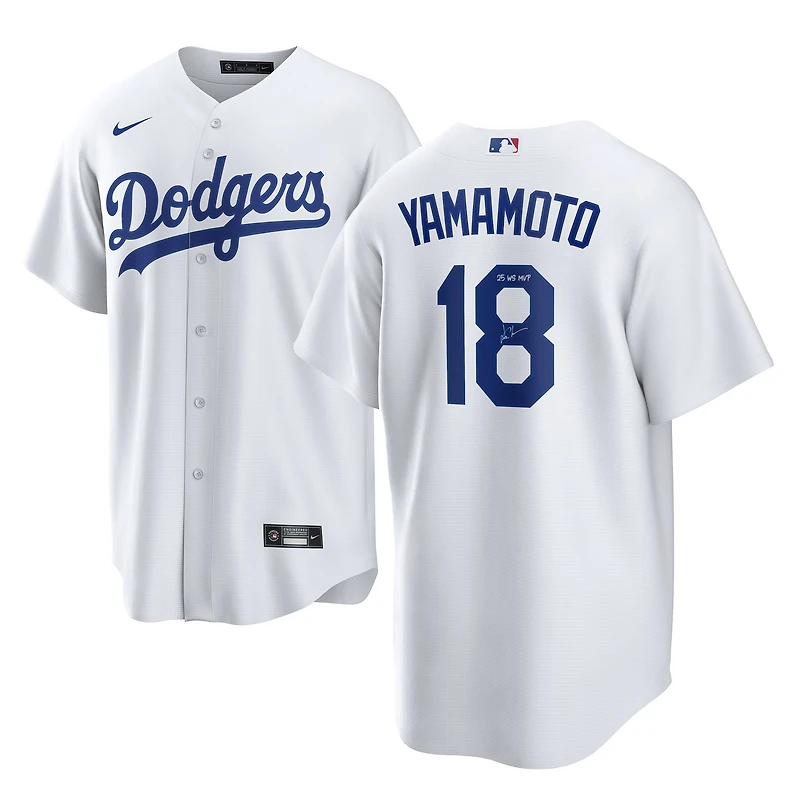 Yoshinobu Yamamoto Los Angeles Dodgers Autographed 2025 World Series Champions White Nike Replica Jersey with "25 WS MVP" Inscription
