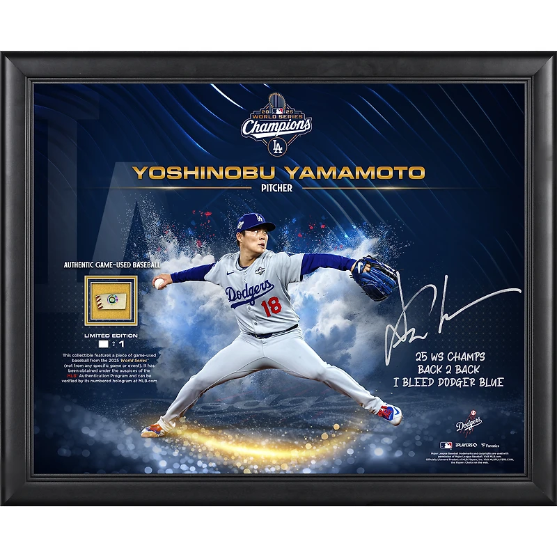 One of One: Yoshinobu Yamamoto Los Angeles Dodgers Autographed Framed 2025 World Series Champions Collage with Inscriptions