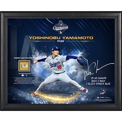 One of One: Yoshinobu Yamamoto Los Angeles Dodgers Autographed Framed 2025 World Series Champions Collage with Inscriptions