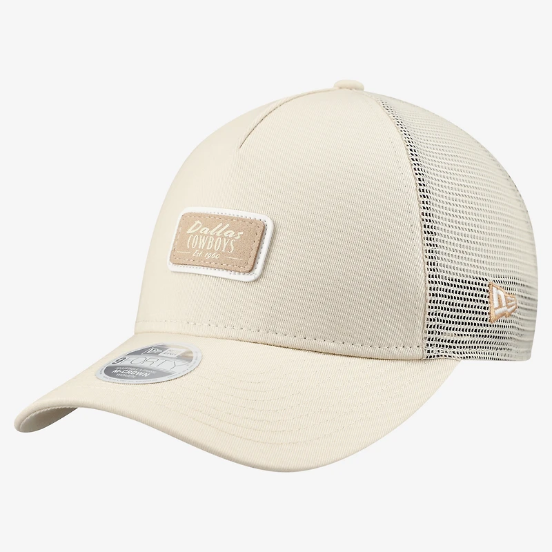 Women's New Era Cream Dallas Cowboys Tonal Patch M-Crown A-Frame 9FORTY Trucker Adjustable Hat