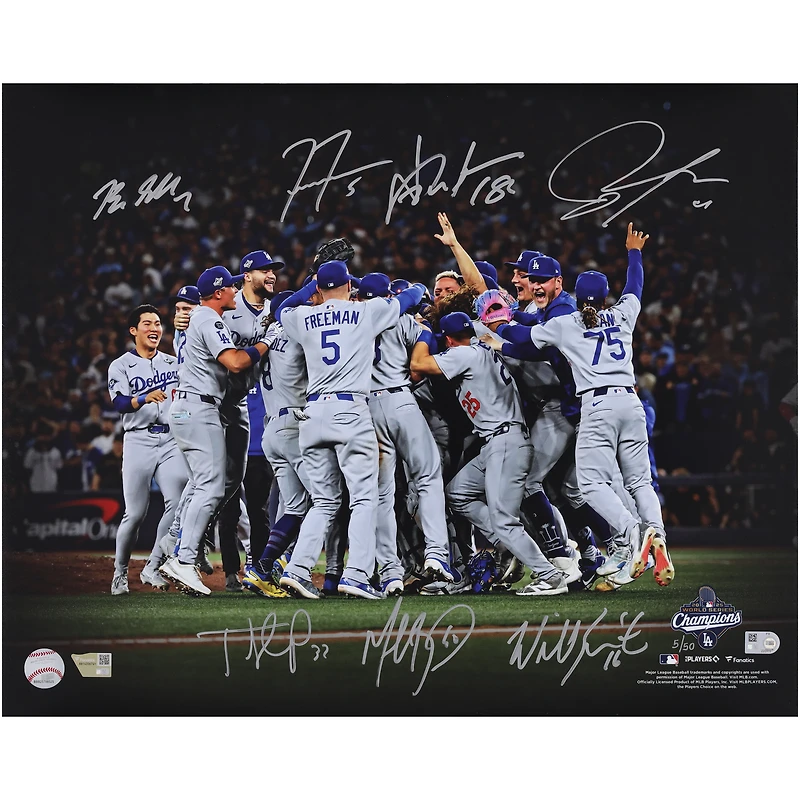 Los Angeles Dodgers 2025 World Series Champions Autographed 16" x 20" Celebration Photograph with 7 Signatures