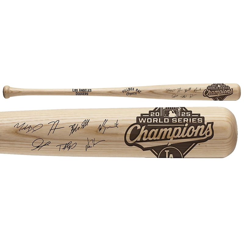 Los Angeles Dodgers Autographed 2025 World Series Champions Pillbox Commemorative Bat with 7 Signatures - Limited Edition of 50