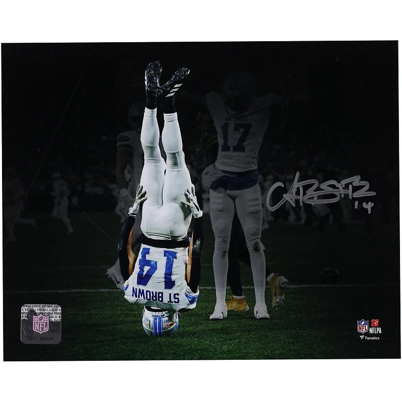 Amon-Ra St. Brown Detroit Lions Autographed 8" x 10" Head Stand Celebration Spotlight Photograph