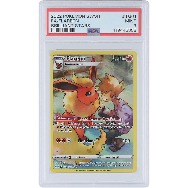 Flareon 2022 Pokemon Sword & Shield Brilliant Stars #TG01 PSA Authenticated 9 Card