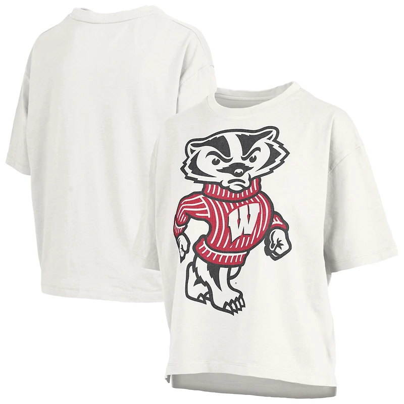 Women's Pressbox White Wisconsin Badgers Big Canvas Puff Castillo Motley Slub T-Shirt