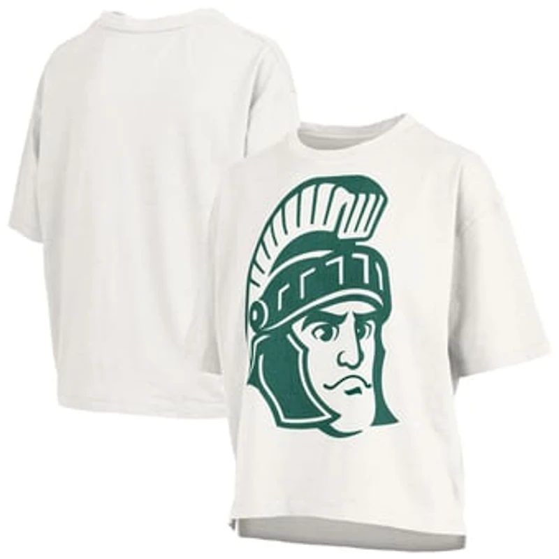 Women's Pressbox White Michigan State Spartans Big Canvas Puff Castillo Motley Slub T-Shirt