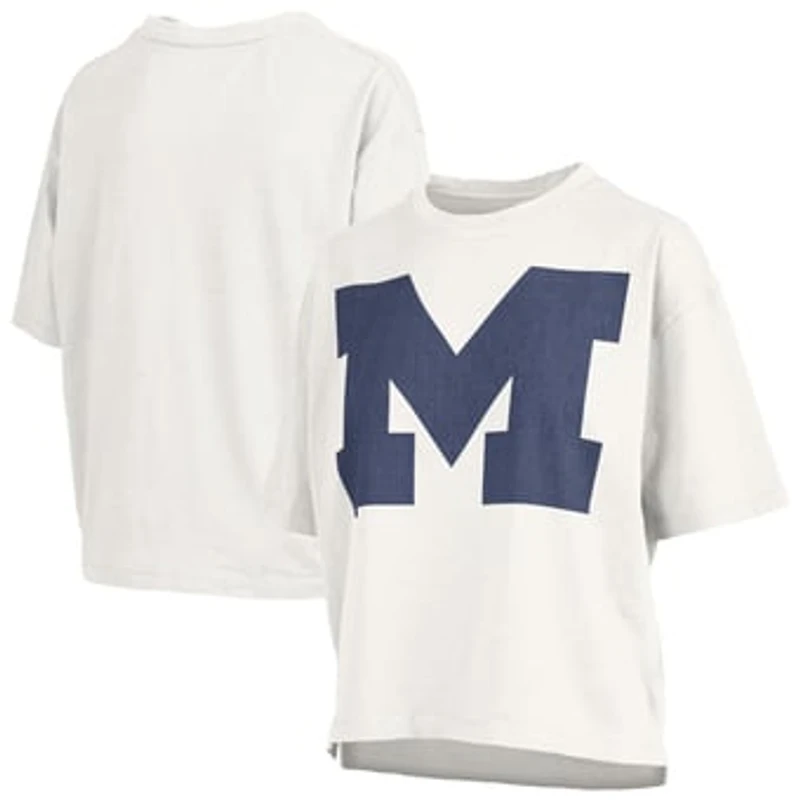 Women's Pressbox  White Michigan Wolverines Big Canvas Puff Castillo Motley Slub T-Shirt