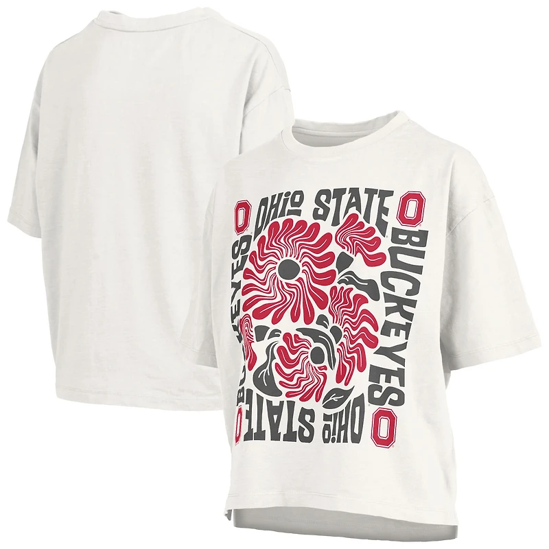 Women's Pressbox White Ohio State Buckeyes Elena Oversized Slub T-Shirt