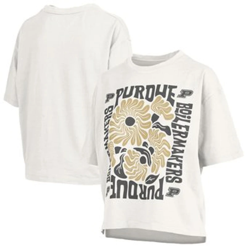 Women's Pressbox White Purdue Boilermakers Elena Oversized Slub T-Shirt