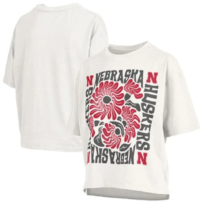 Women's Pressbox White Nebraska Huskers Elena Oversized Slub T-Shirt