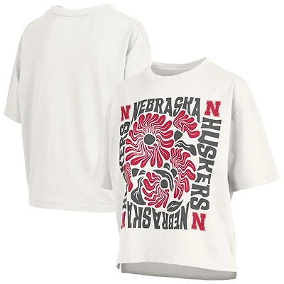 Women's Pressbox White Nebraska Huskers Elena Oversized Slub T-Shirt