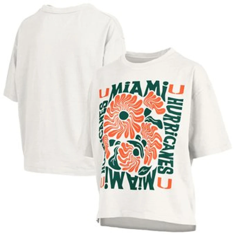 Women's Pressbox White Miami Hurricanes Elena Oversized Slub T-Shirt
