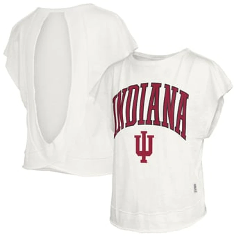 Women's Pressbox  Cream Indiana Hoosiers Nelson Movement Open Back Slub T-Shirt