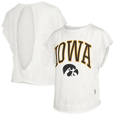 Women's Pressbox  Cream Iowa Hawkeyes Nelson Movement Open Back Slub T-Shirt