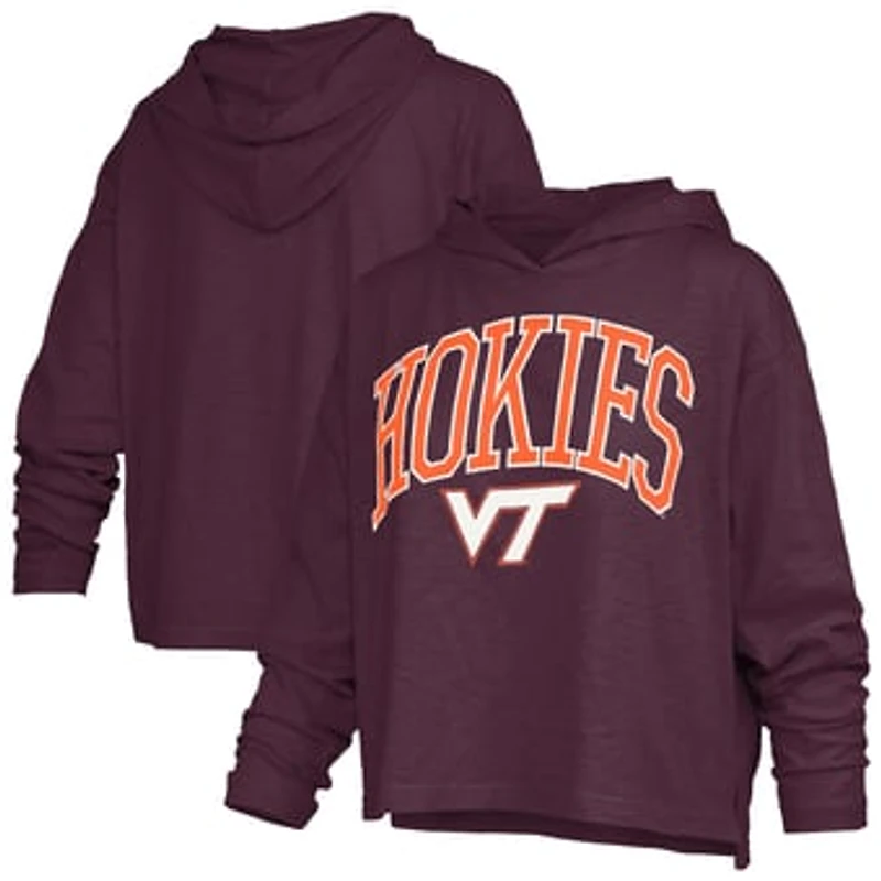 Women's Pressbox  Maroon Virginia Tech Hokies Nelson Arch Over Logo Long Sleeve Hooded Slub T-Shirt