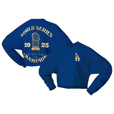 Women's Fanatics  Royal Los Angeles Dodgers 2025 World Series Champions Trophy Spirit Jersey Cropped Long Sleeve T-Shirt