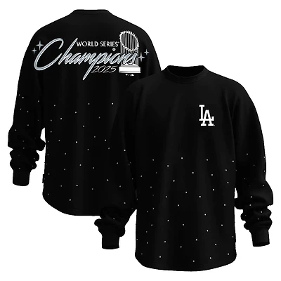 Women's Fanatics  Black Los Angeles Dodgers 2025 World Series Champions Rhinestone Script Trophy Spirit Jersey Long Sleeve T-Shirt