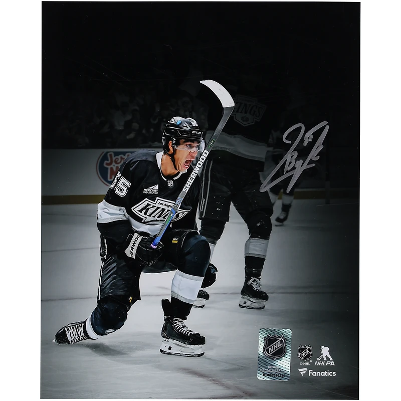 Quinton Byfield Los Angeles Kings Autographed 8" x 10" Black Jersey Celebration Spotlight Photograph