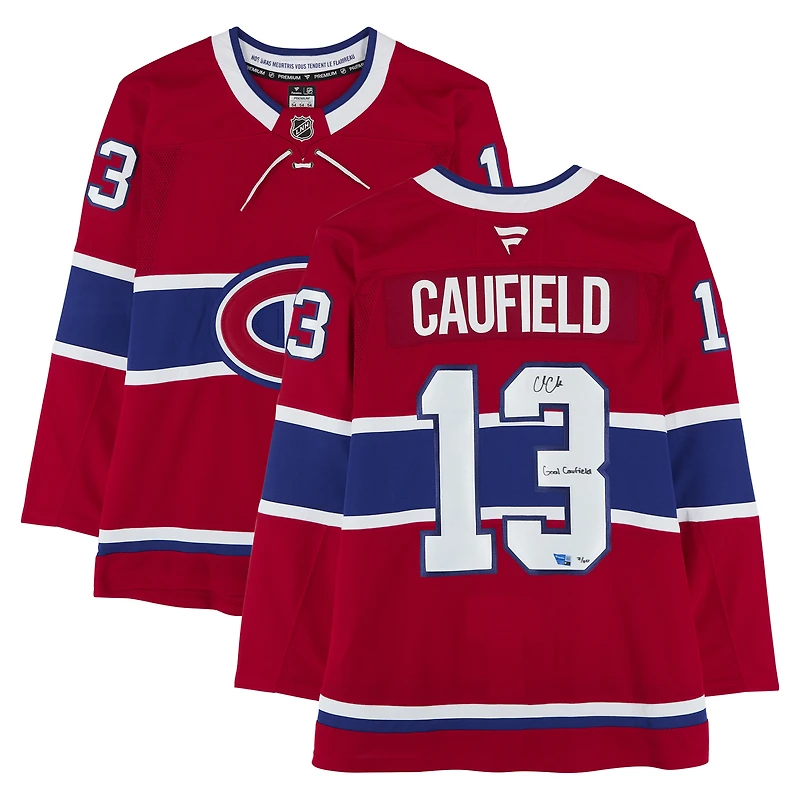 Cole Caufield Montreal Canadiens Autographed Red Fanatics Premium Jersey with "Goal Caufield" Inscription - Limited Edition of 10