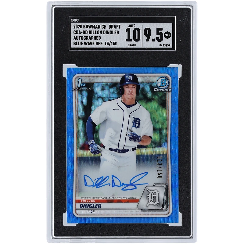 Dillon Dingler Detroit Tigers Autographed 2020 Bowman Draft Blue Wave Refractor #CDA-DD #13/150 SGC Authenticated 9.5/10 Card