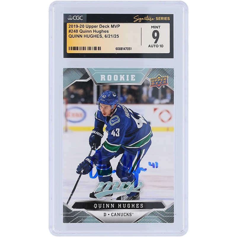 Quinn Hughes Vancouver Canucks Autographed 2019-20 Upper Deck MVP #248 CGC Fanatics Witnessed Authenticated / Rookie Card