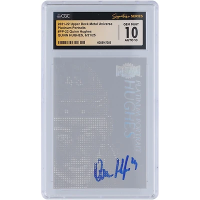 Quinn Hughes Vancouver Canucks Autographed 2021-22 Upper Deck Metal Universe Platinum Portraits #PP-22 CGC Fanatics Witnessed Authenticated 10/10 Card