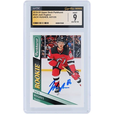 Jack Hughes New Jersey Devils Autographed 2019-20 Upper Deck Parkhurst #320 CGC Fanatics Witnessed Authenticated /10 Rookie Card