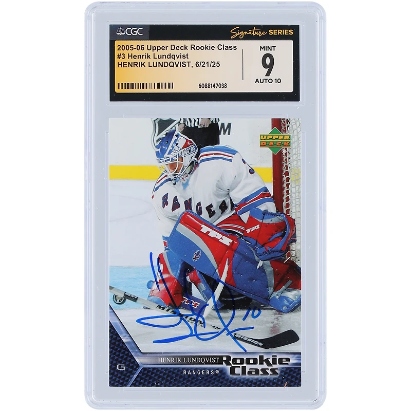 Henrik Lundqvist New York Rangers Autographed 2005-06 Upper Deck Rookie Class #3 CGC Fanatics Witnessed Authenticated /10 Rookie Card