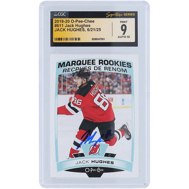 Jack Hughes New Jersey Devils Autographed 2019-20 O-Pee-Chee Marquee Rookies #611 CGC Fanatics Witnessed Authenticated /10 Rookie Card