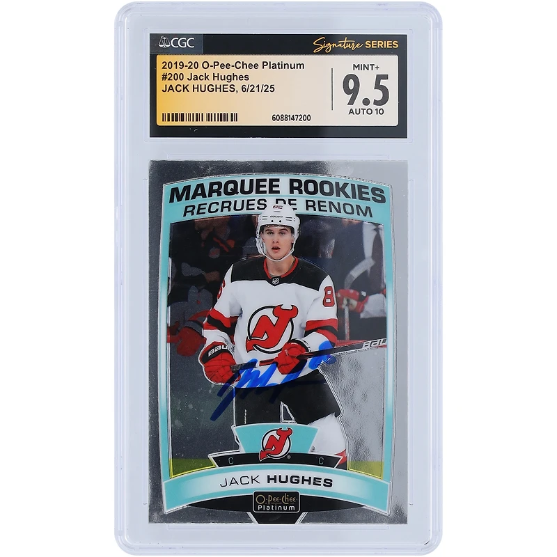 Jack Hughes New Jersey Devils Autographed 2019-20 O-Pee-Chee Platinum Marquee Rookies #200 CGC Fanatics Witnessed Authenticated 9.5/10 Rookie Card
